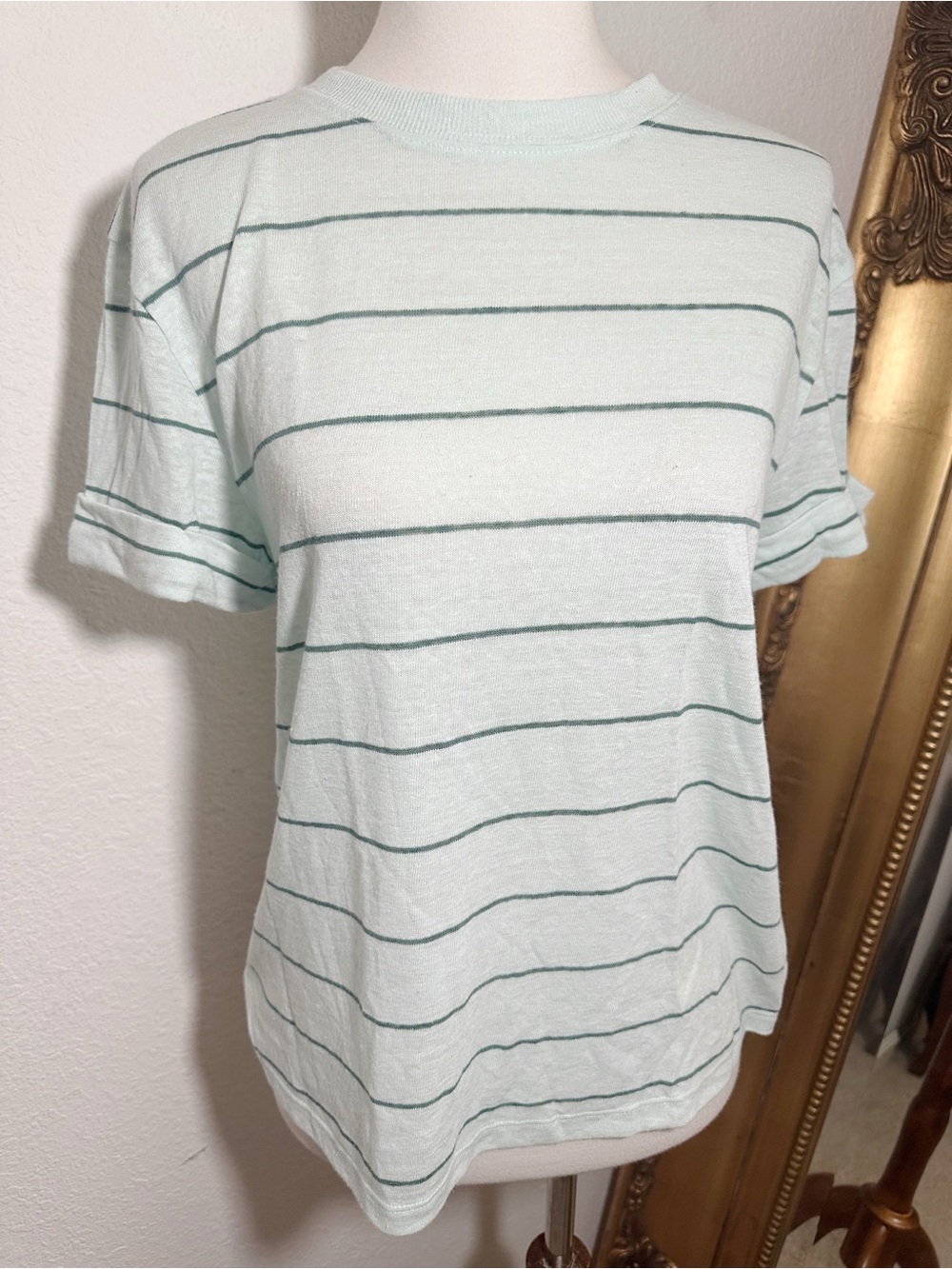 New Never Worn A New Day Linen Blend Blue Striped Short Sleeve Tee Size XS